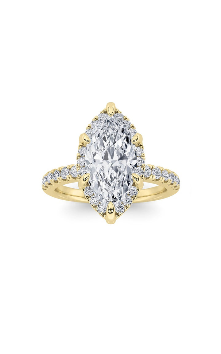 2Cttw Marquise Shaped Lab Grown Diamond (F/VS) Halo Accented Engagement Ring in 14K Gold