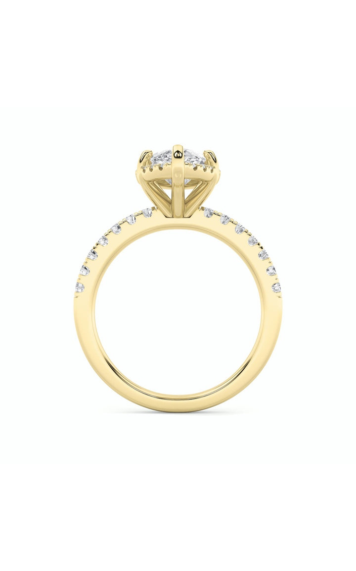 2Cttw Marquise Shaped Lab Grown Diamond (F/VS) Halo Accented Engagement Ring in 14K Gold