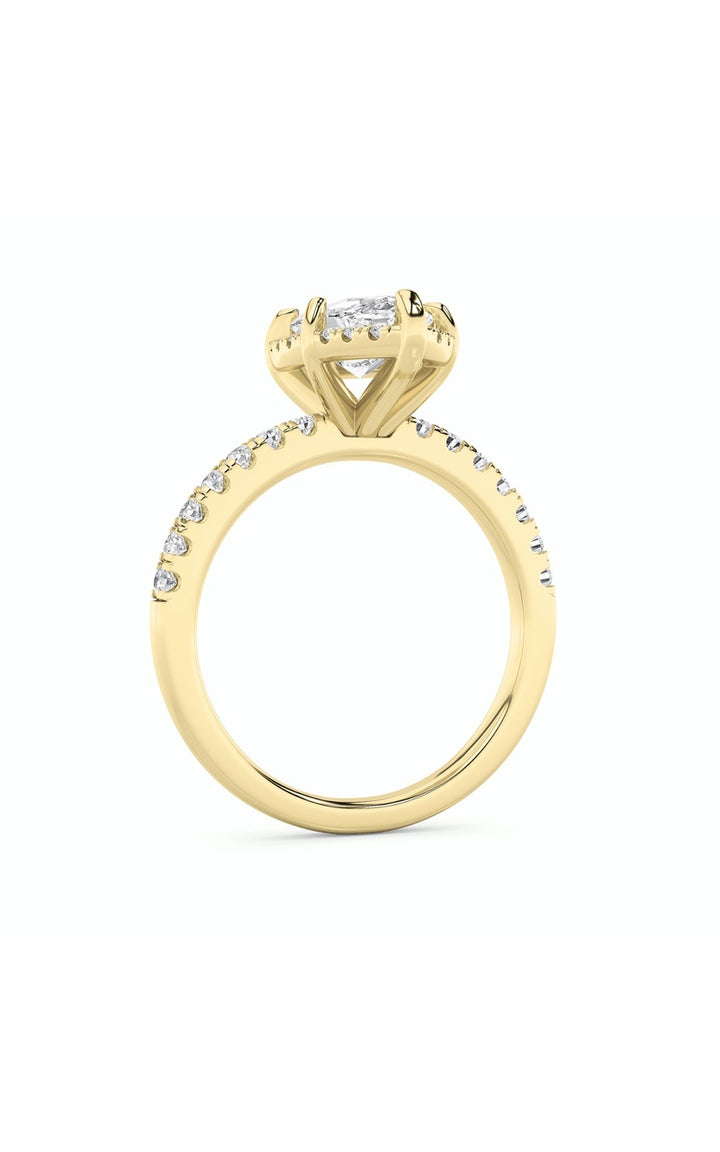 2Cttw Marquise Shaped Lab Grown Diamond (F/VS) Halo Accented Engagement Ring in 14K Gold