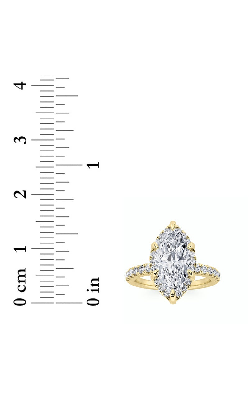 2Cttw Marquise Shaped Lab Grown Diamond (F/VS) Halo Accented Engagement Ring in 14K Gold
