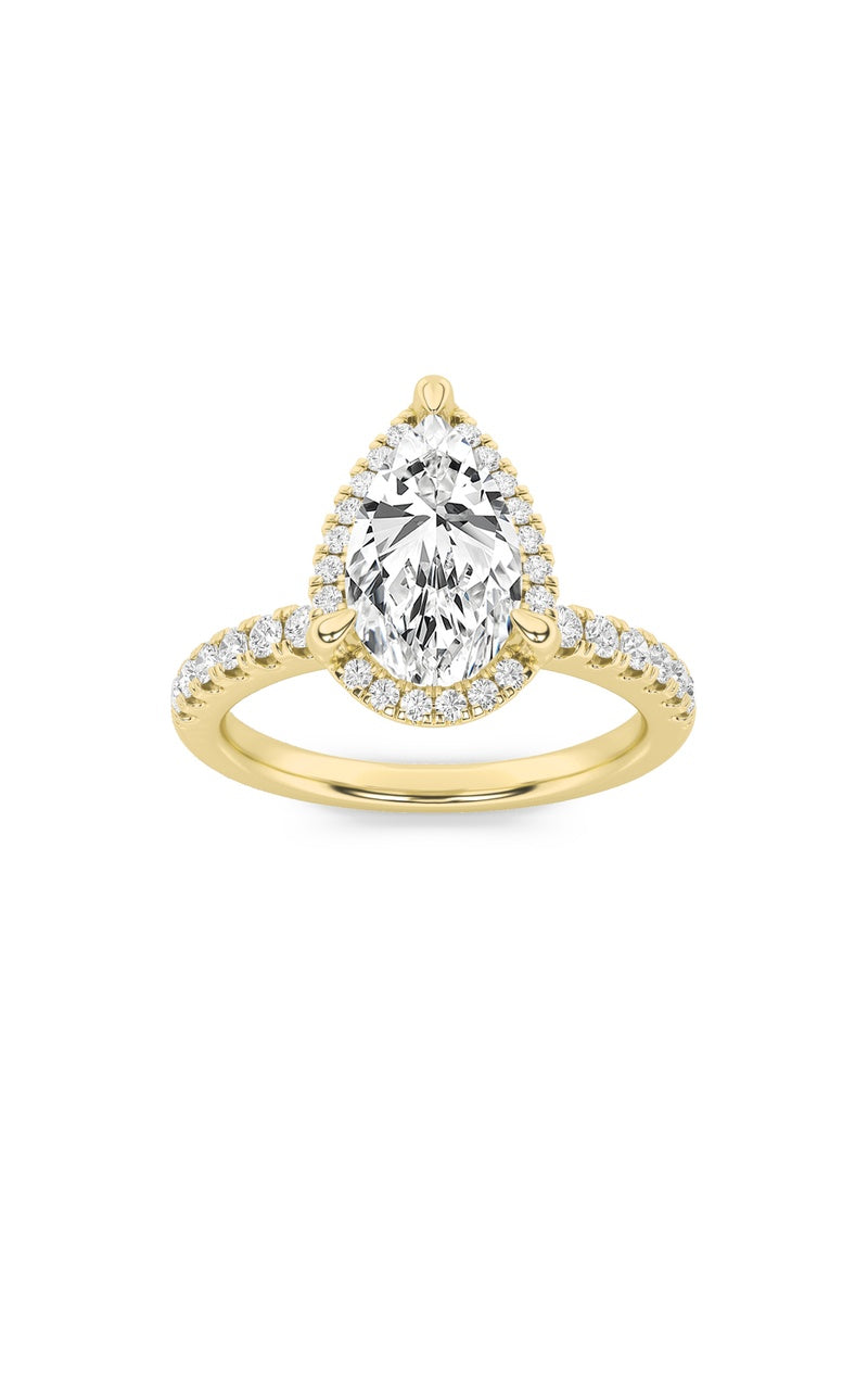 2Cttw Pear Shaped Lab Grown Diamond (F/VS) Halo Accented Engagement Ring in 14K Gold