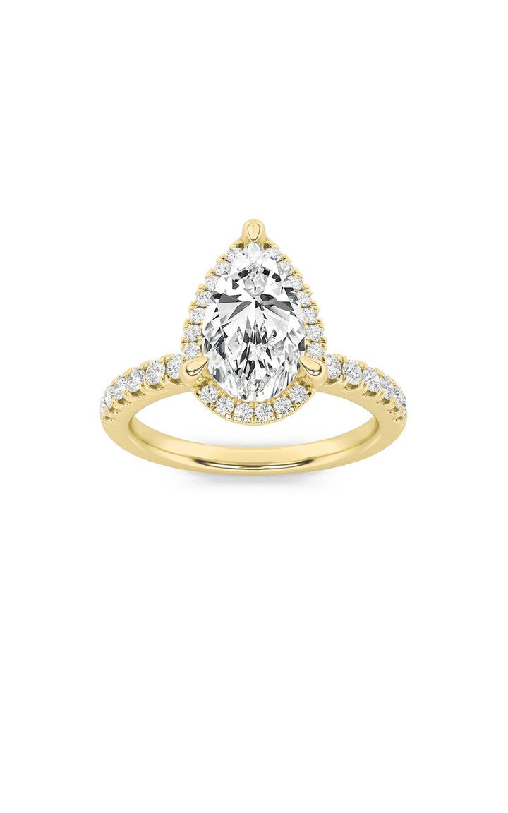 2Cttw Pear Shaped Lab Grown Diamond (F/VS) Halo Accented Engagement Ring in 14K Gold