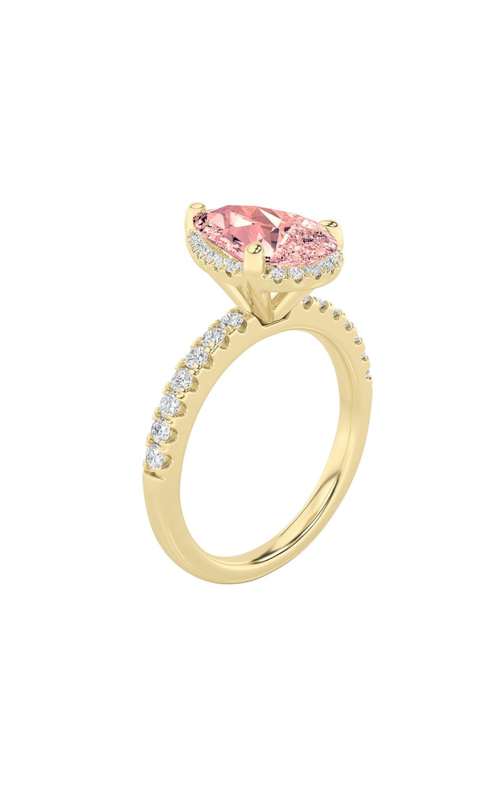 2Cttw Pear Shaped Lab Grown Diamond (F/VS) Halo Accented Engagement Ring in 14K Gold
