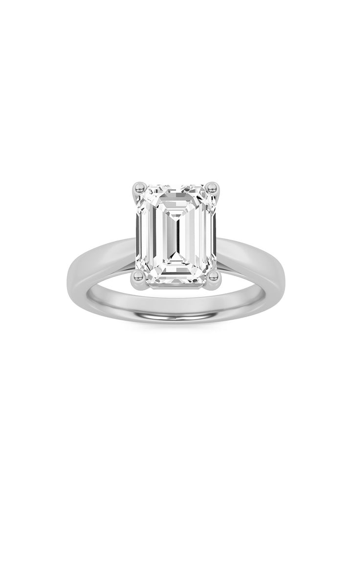2CTW Emerald Shaped Lab Grown Diamond (F/VS) Classic Shank Solitaire Engagement Ring in 14K Gold
