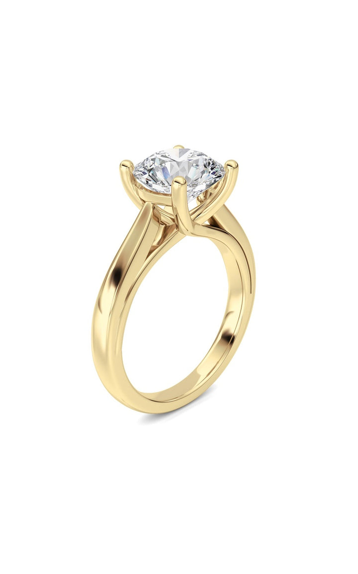 2Cttw Round Shaped Lab Grown Diamond (F/VS) Cathedral Shank Engagement Ring in 14K Yellow Gold