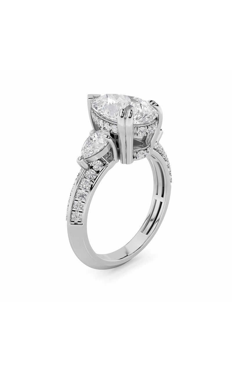 3.5Cttw Pear Shaped Lab Grown Diamond (G/VS) Three Stone Accented Engagement Ring in 14K Gold