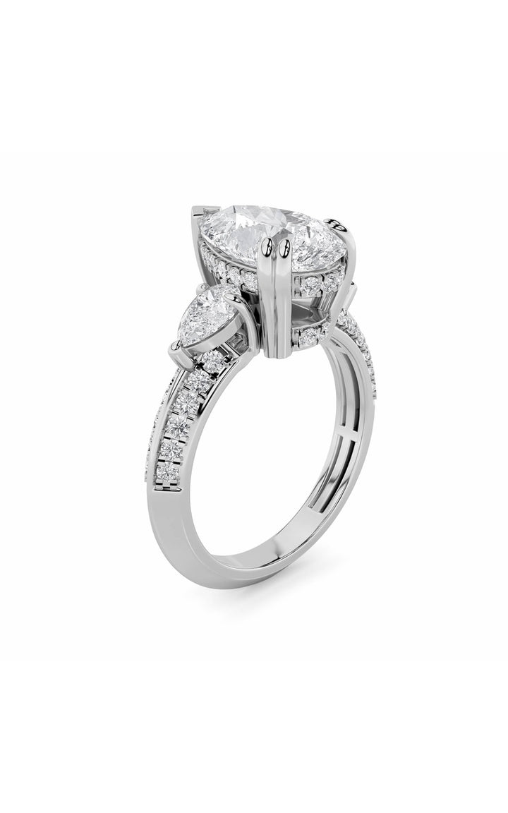 3.5Cttw Pear Shaped Lab Grown Diamond (G/VS) Three Stone Accented Engagement Ring in 14K Gold