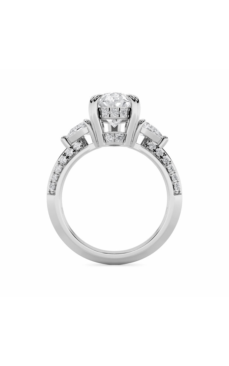 3.5Cttw Pear Shaped Lab Grown Diamond (G/VS) Three Stone Accented Engagement Ring in 14K Gold