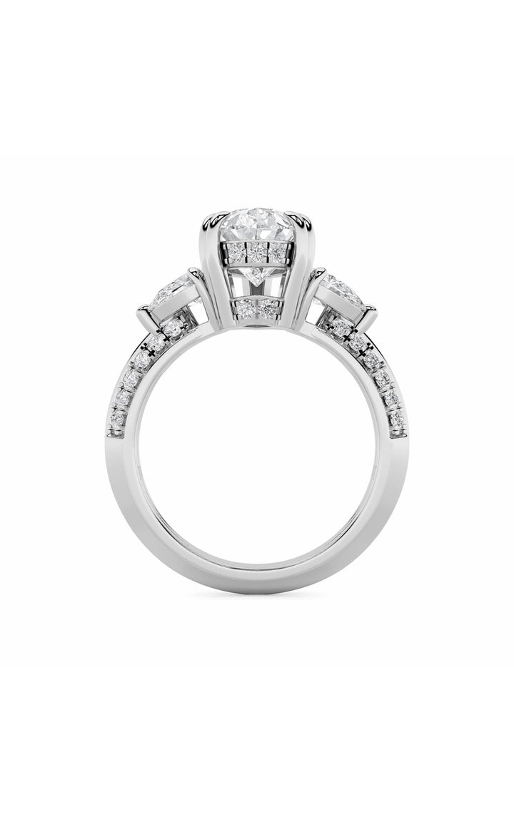 3.5Cttw Pear Shaped Lab Grown Diamond (G/VS) Three Stone Accented Engagement Ring in 14K Gold