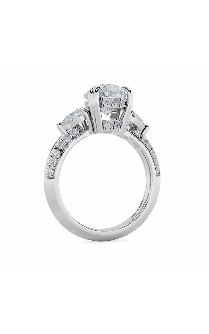 3.5CTW Pear Shaped Lab Grown Diamond (G/VS) Three Stone Accented Engagement Ring in 14K Gold