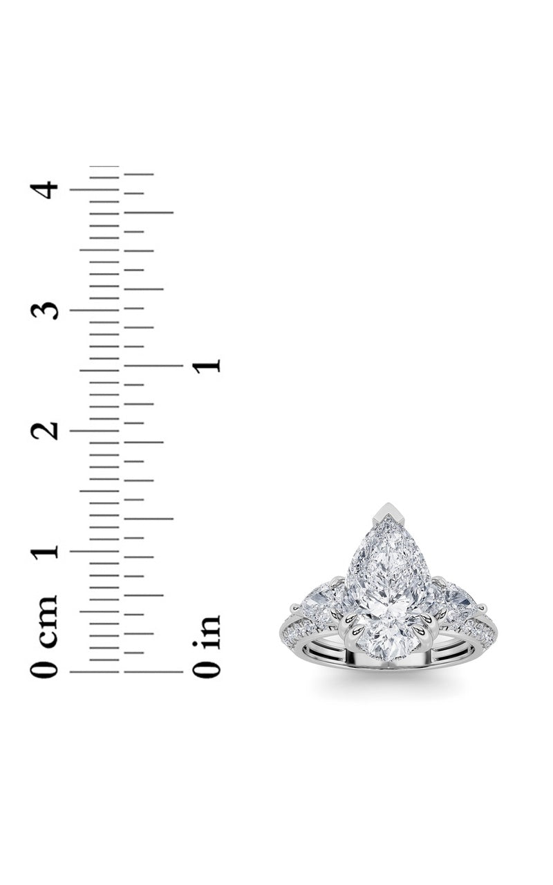3.5Cttw Pear Shaped Lab Grown Diamond (G/VS) Three Stone Accented Engagement Ring in 14K Gold