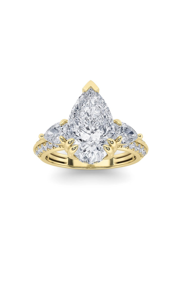 3.5Cttw Pear Shaped Lab Grown Diamond (G/VS) Three Stone Accented Engagement Ring in 14K Gold