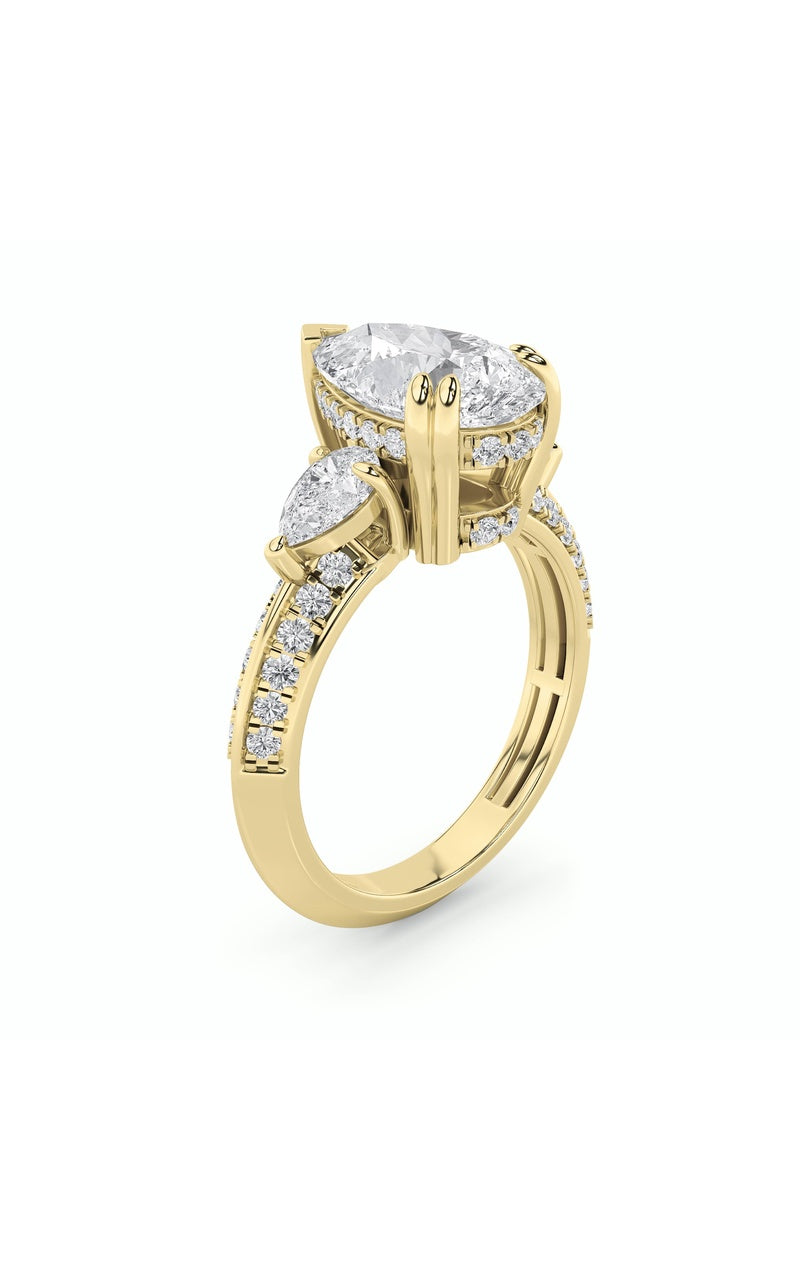3.5Cttw Pear Shaped Lab Grown Diamond (G/VS) Three Stone Accented Engagement Ring in 14K Gold
