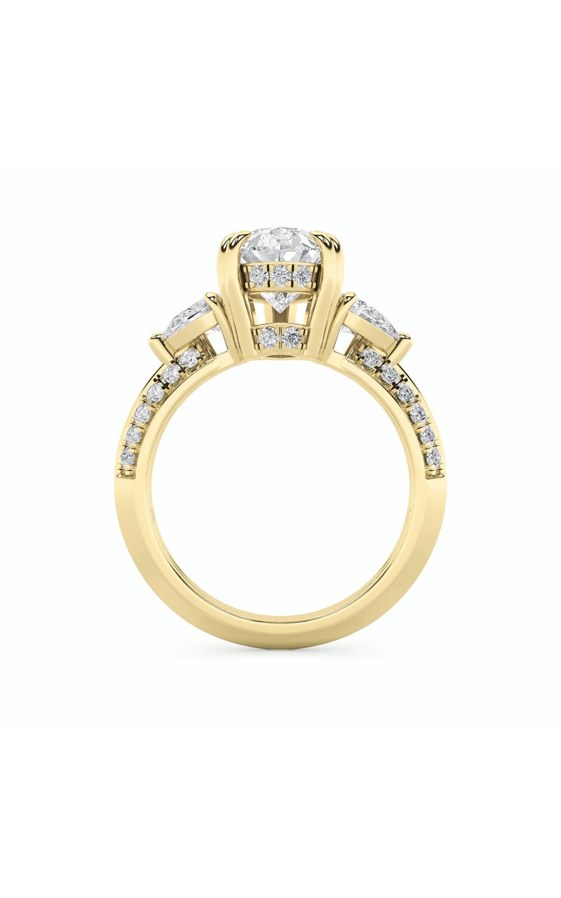 3.5Cttw Pear Shaped Lab Grown Diamond (G/VS) Three Stone Accented Engagement Ring in 14K Gold