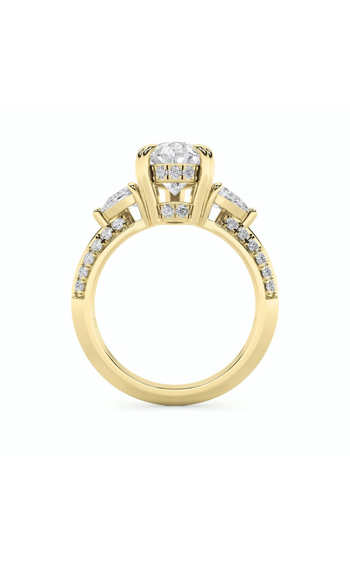 3.5Cttw Pear Shaped Lab Grown Diamond (G/VS) Three Stone Accented Engagement Ring in 14K Gold