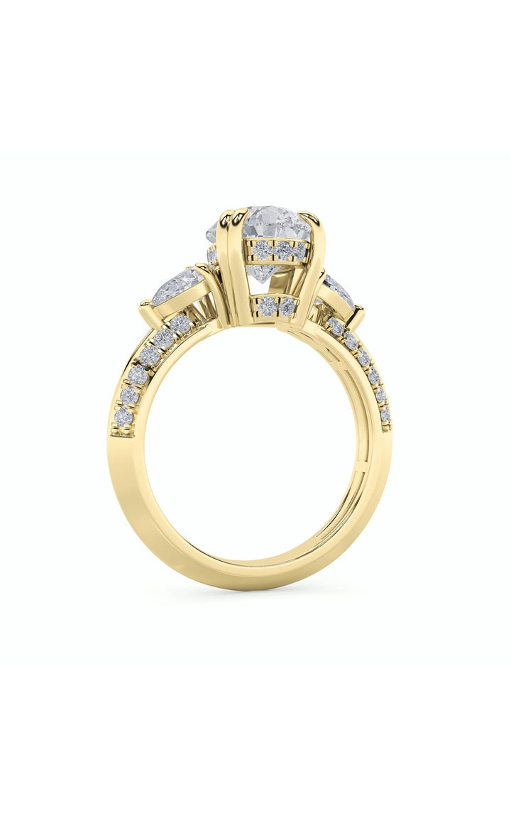 3.5Cttw Pear Shaped Lab Grown Diamond (G/VS) Three Stone Accented Engagement Ring in 14K Gold