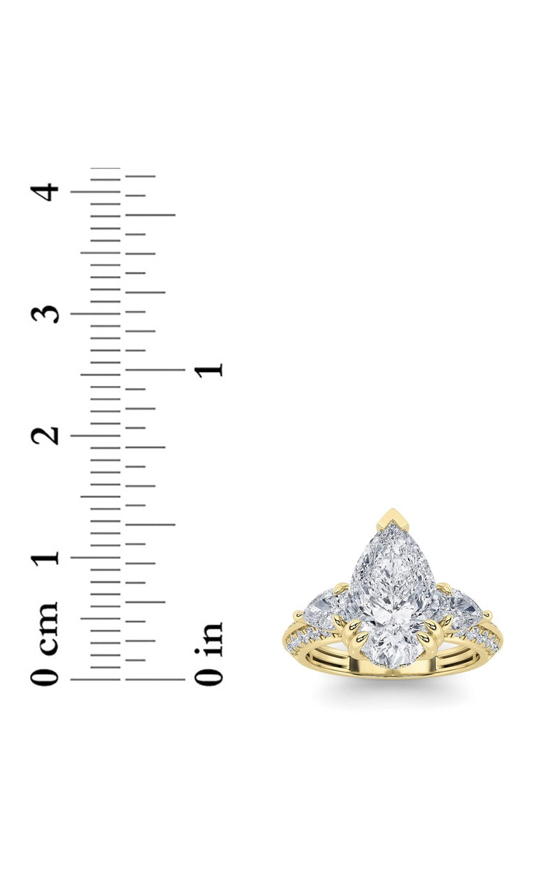 3.5CTW Pear Shaped Lab Grown Diamond (G/VS) Three Stone Accented Engagement Ring in 14K Gold
