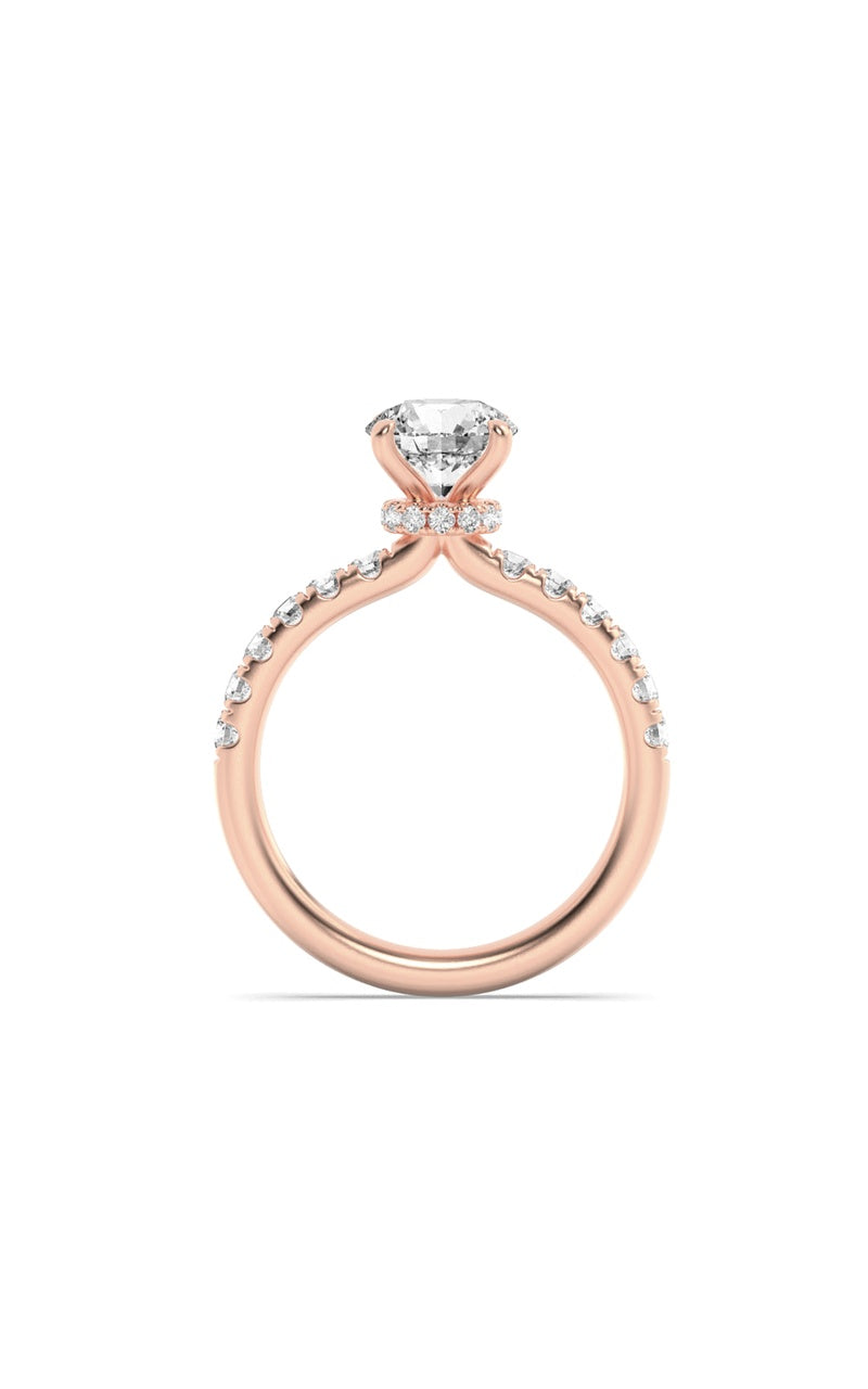 2CTW Round Shaped Lab Grown Diamond (F/VS) Hidden Halo Accented Ring in 14K Gold
