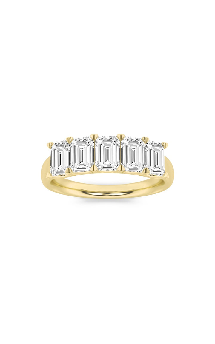 2Cttw Emerald Shaped Lab Grown Diamond (F/VS) Five Stone Band Ring in 14K Gold