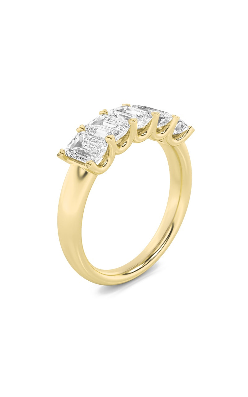 2CTW Emerald Shaped Lab Grown Diamond (F/VS) Five Stone Band Ring in 14K Gold
