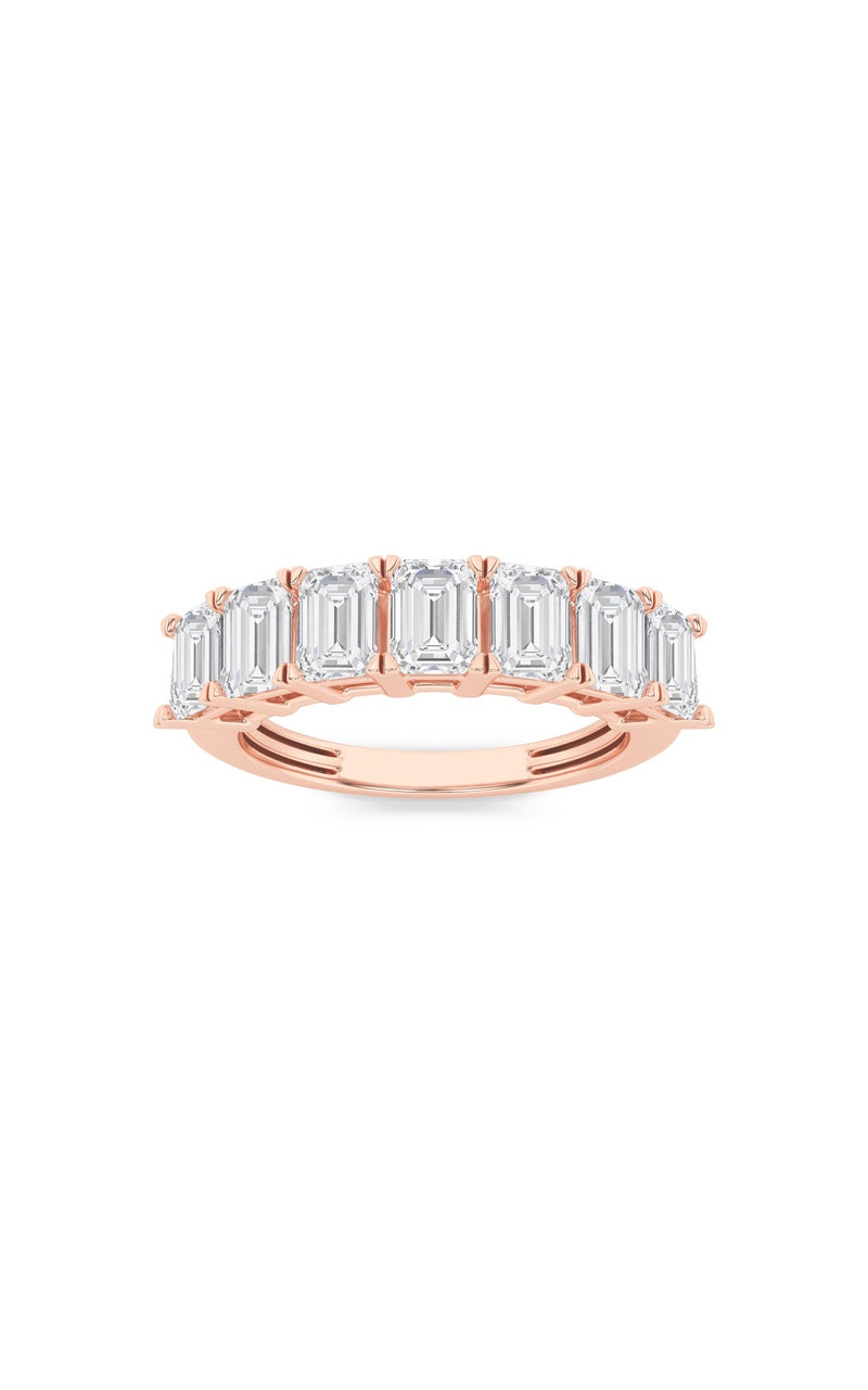 2CTW Emerald Shaped Lab Grown Diamond (F/VS) Seven Stone Band Ring in 14K Gold