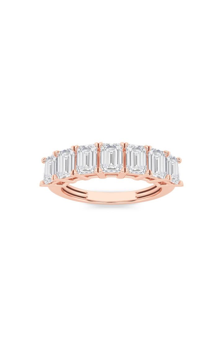 2CTW Emerald Shaped Lab Grown Diamond (F/VS) Seven Stone Band Ring in 14K Gold