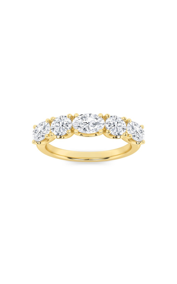 2Cttw Oval Shaped Lab Grown Diamond (F/VVS) Five Stone Band Ring in 14K Gold