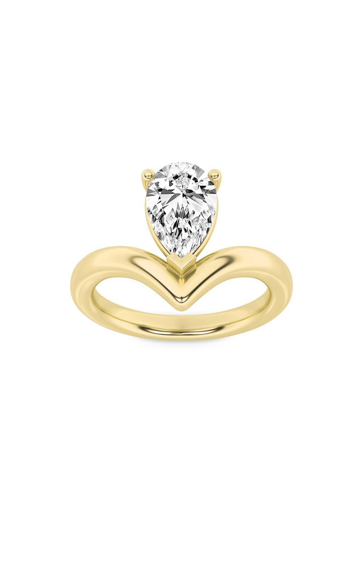 1.5Cttw Pear Shaped Lab Grown Diamond (F/VS) Chevron Solitaire Engagement Ring in 14K Gold
