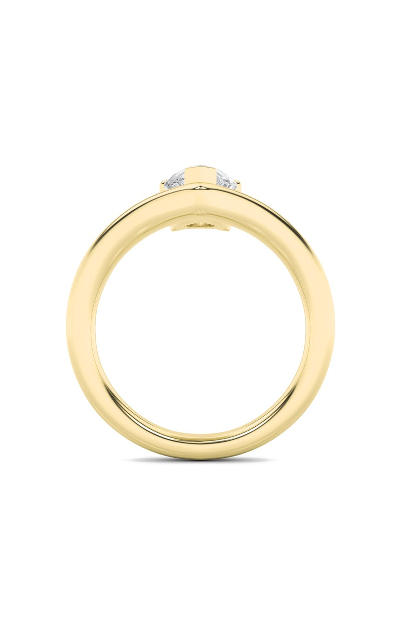 1.5Cttw Pear Shaped Lab Grown Diamond (F/VS) Chevron Solitaire Engagement Ring in 14K Gold