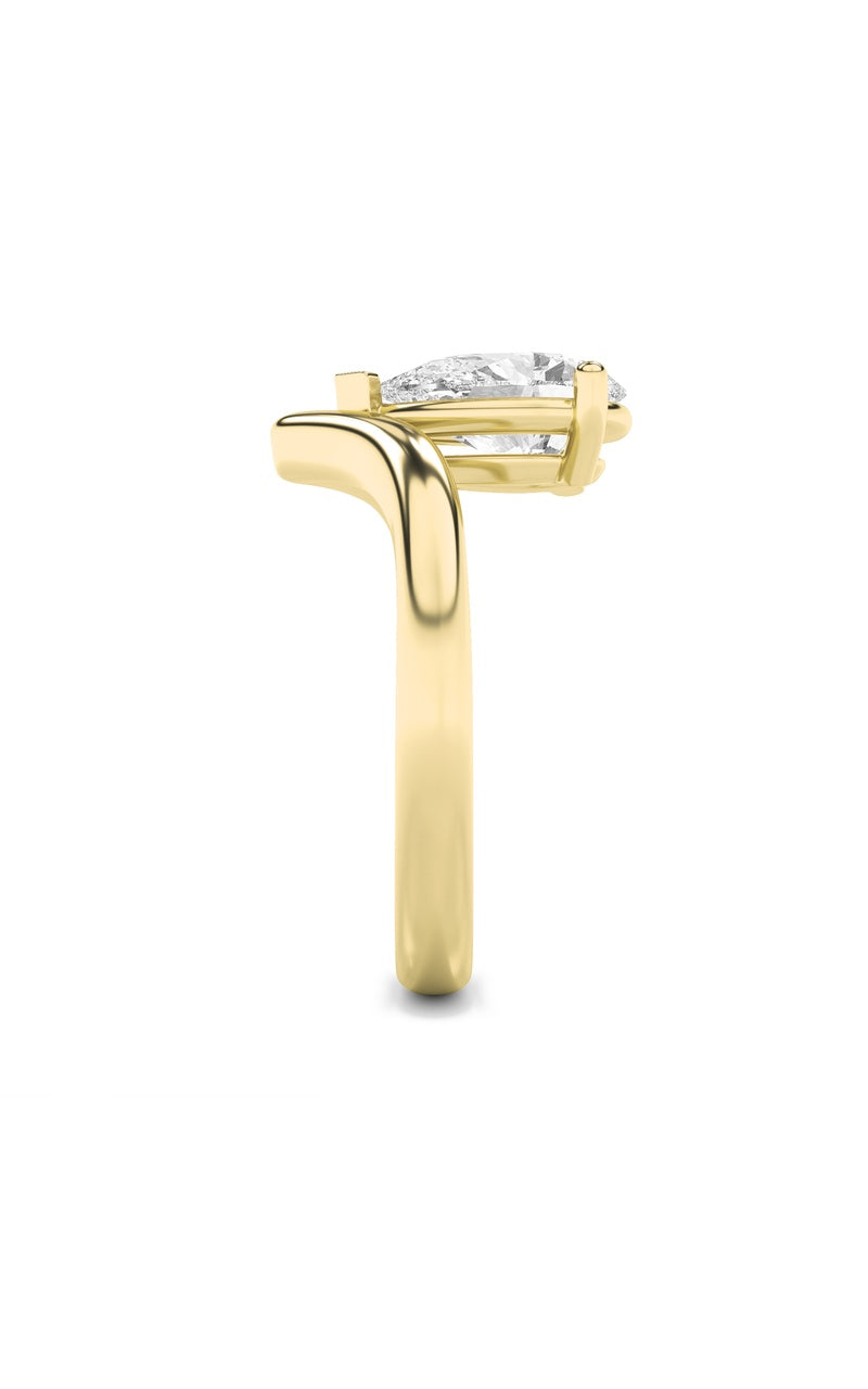 1.5Cttw Pear Shaped Lab Grown Diamond (F/VS) Chevron Solitaire Engagement Ring in 14K Gold
