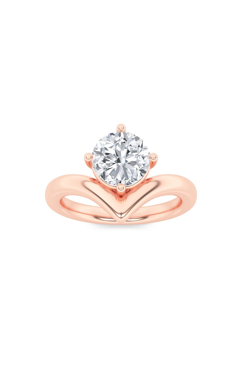 1.5Cttw Round Shaped Lab Grown Diamond (G/VS) Chevron Solitaire Engagement Ring in 14K Gold