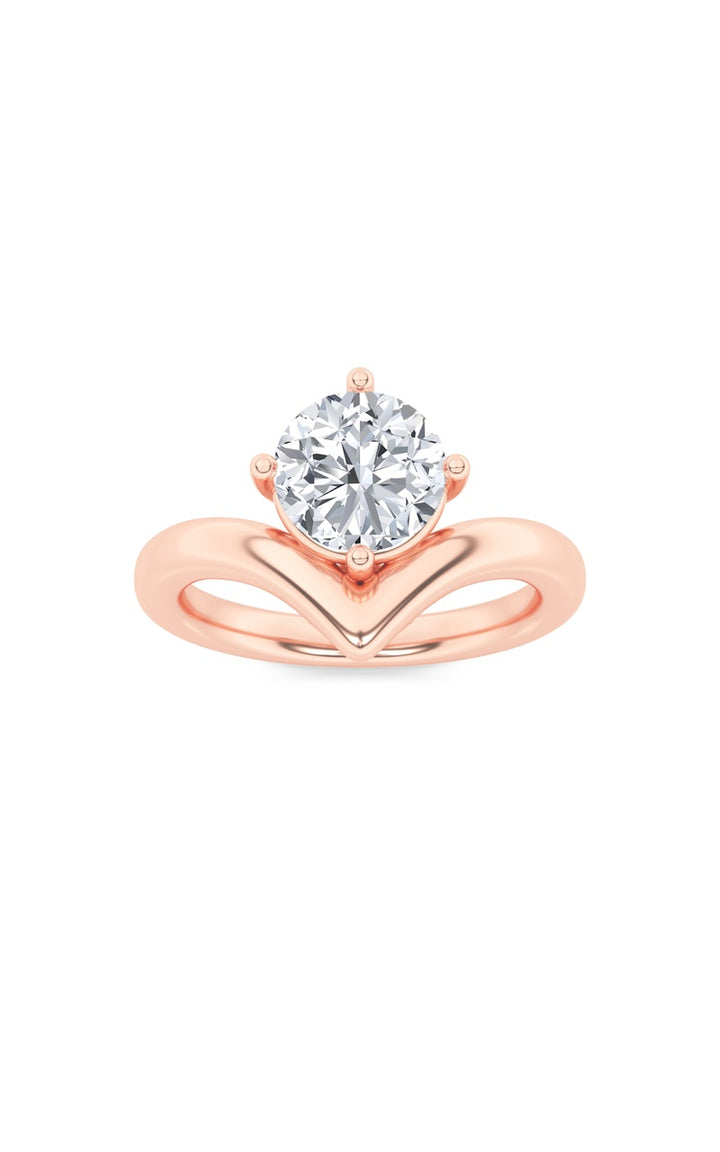 1.5Cttw Round Shaped Lab Grown Diamond (G/VS) Chevron Solitaire Engagement Ring in 14K Gold