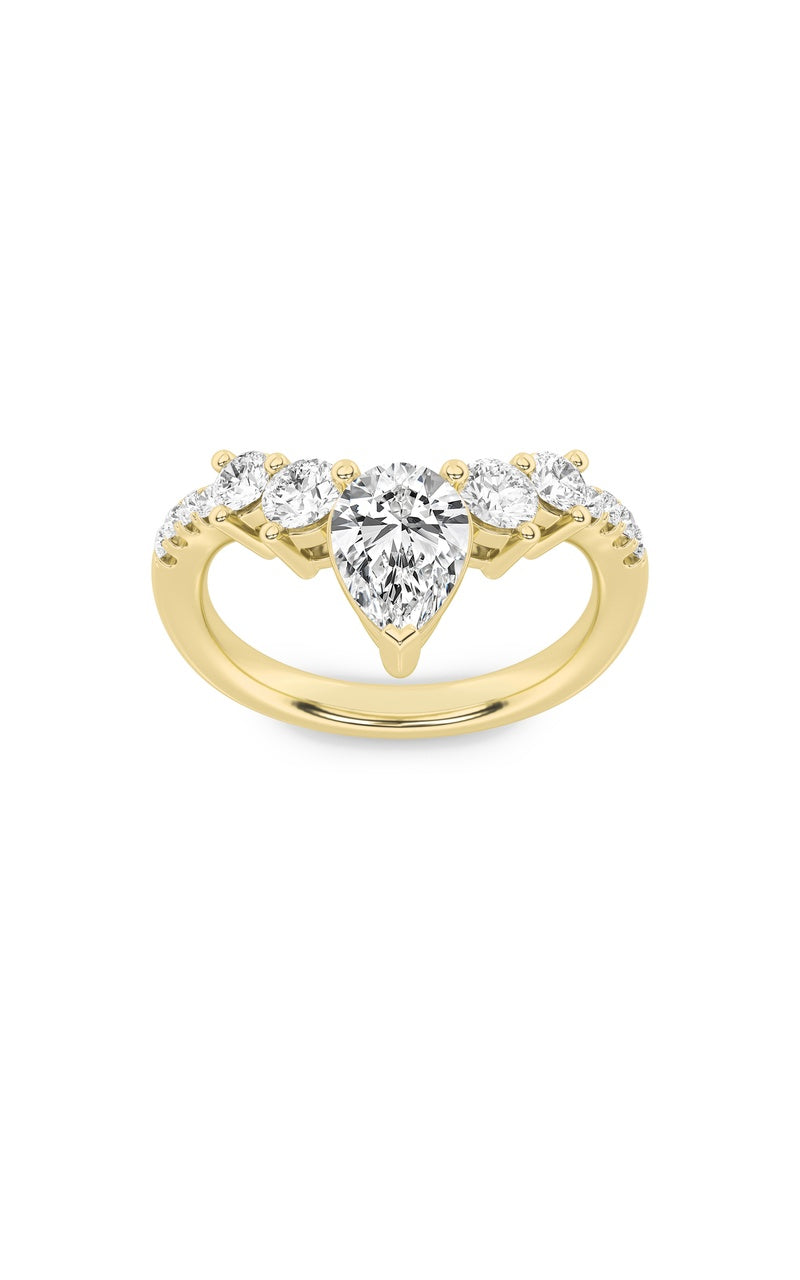 1.5Cttw Pear Shaped Lab Grown Diamond (F/VS) Fancy Contour Ring in 14K Gold