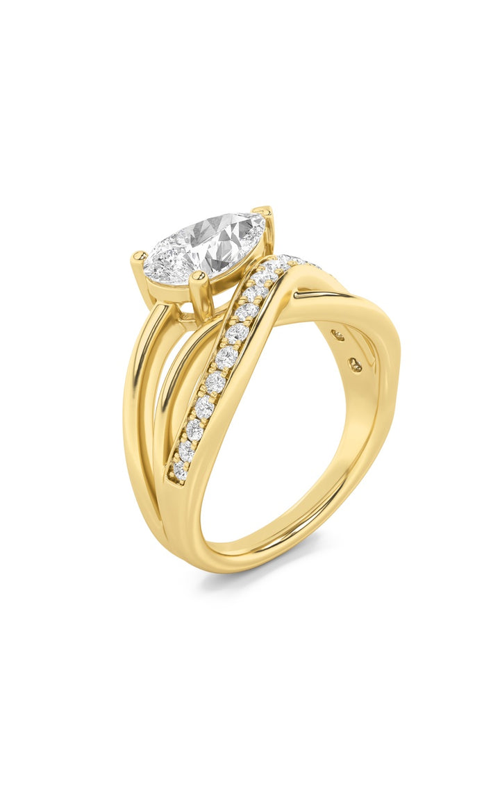 2Cttw Pear Shaped Lab Grown Diamond (F/VS) Fashion AccentedEngagement Ring in 14K Gold