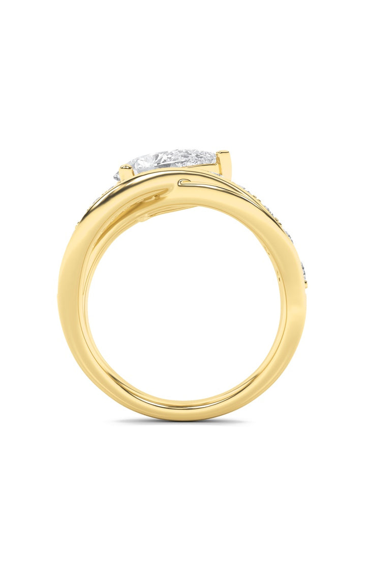 2Cttw Pear Shaped Lab Grown Diamond (F/VS) Fashion AccentedEngagement Ring in 14K Gold