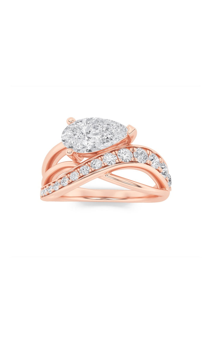 2Cttw Pear Shaped Lab Grown Diamond (F/VS) Fashion AccentedEngagement Ring in 14K Gold