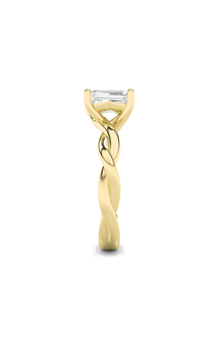 1Cttw Emerald Shaped Lab Grown Diamond (F/VS) Twisted Shank Solitaire Engagement Ring in 14K Gold
