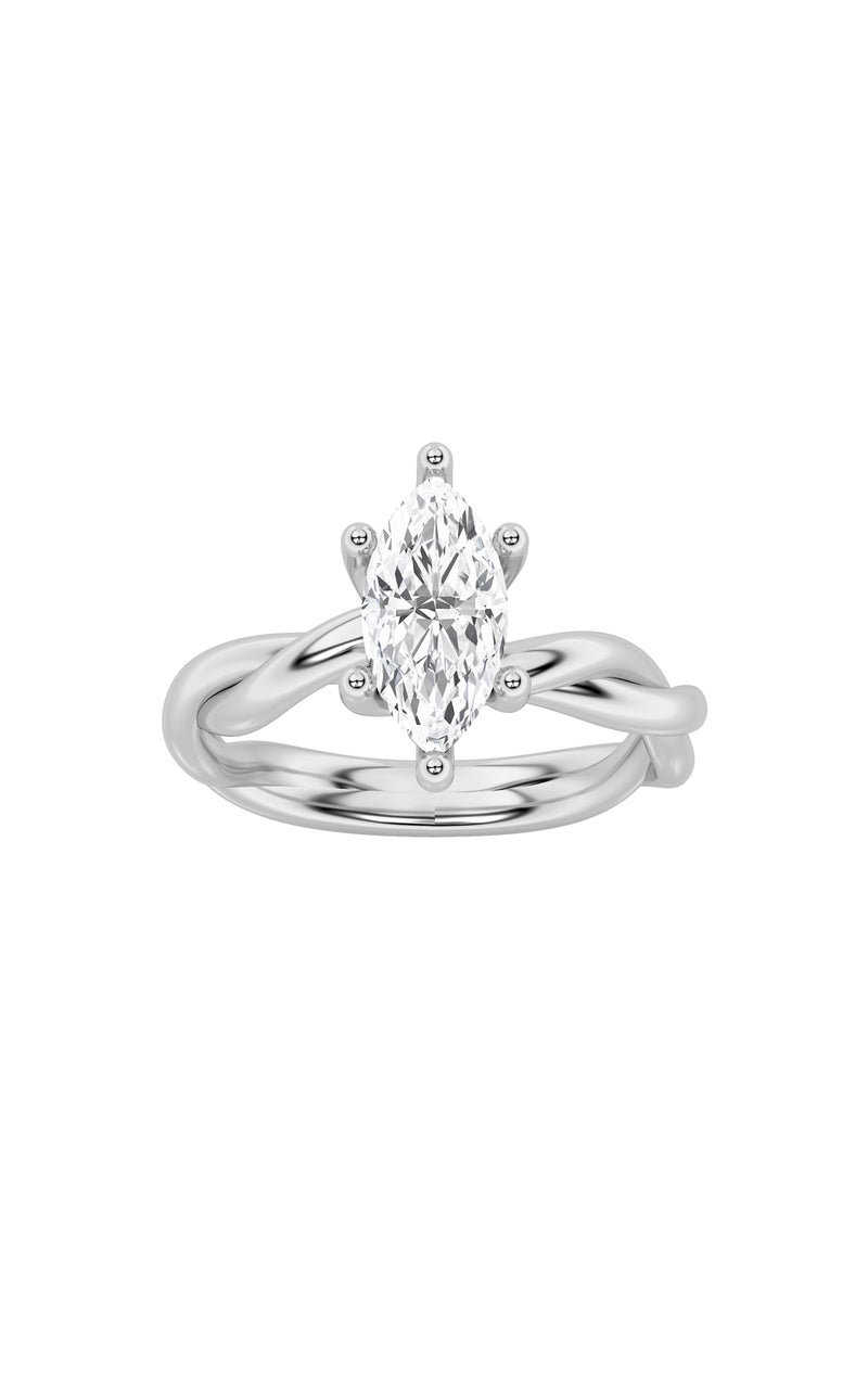 1.5Cttw Marquise Shaped Lab Grown Diamond (F/VS) Twisted Shank Solitaire Engagement Ring in 14K Gold