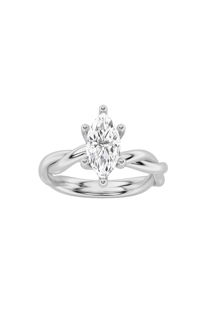 1.5Cttw Marquise Shaped Lab Grown Diamond (F/VS) Twisted Shank Solitaire Engagement Ring in 14K Gold
