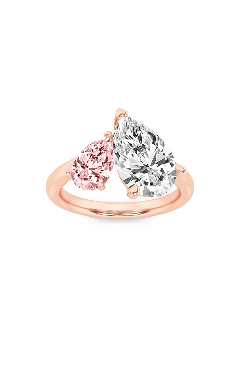 3CTW Pear Shaped Lab Grown Diamond (F/VS) Toi et Moi Engagement Ring in 14K Gold