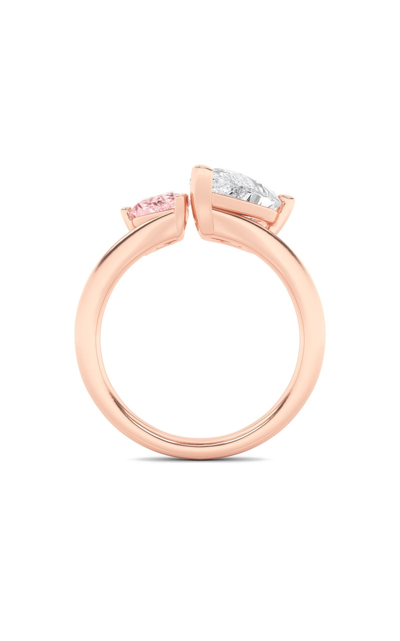 3CTW Pear Shaped Lab Grown Diamond (F/VS) Toi et Moi Engagement Ring in 14K Gold