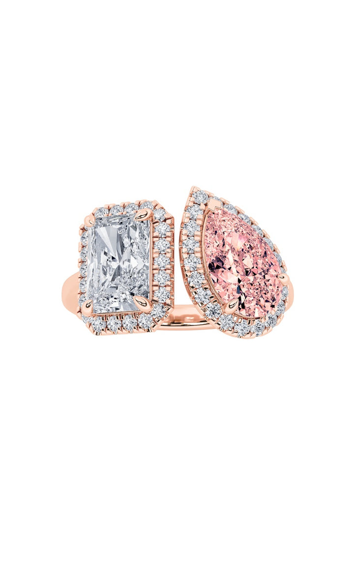 3CTW Radiant Shaped Lab Grown Diamond (F/VS) Toi et Moi Fashiion Ring in 14K Gold