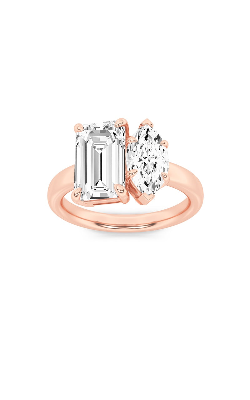 3Cttw Emerald Shaped Lab Grown Diamond (F/VS) Toiet Moi Engagement Ring in 14K Gold
