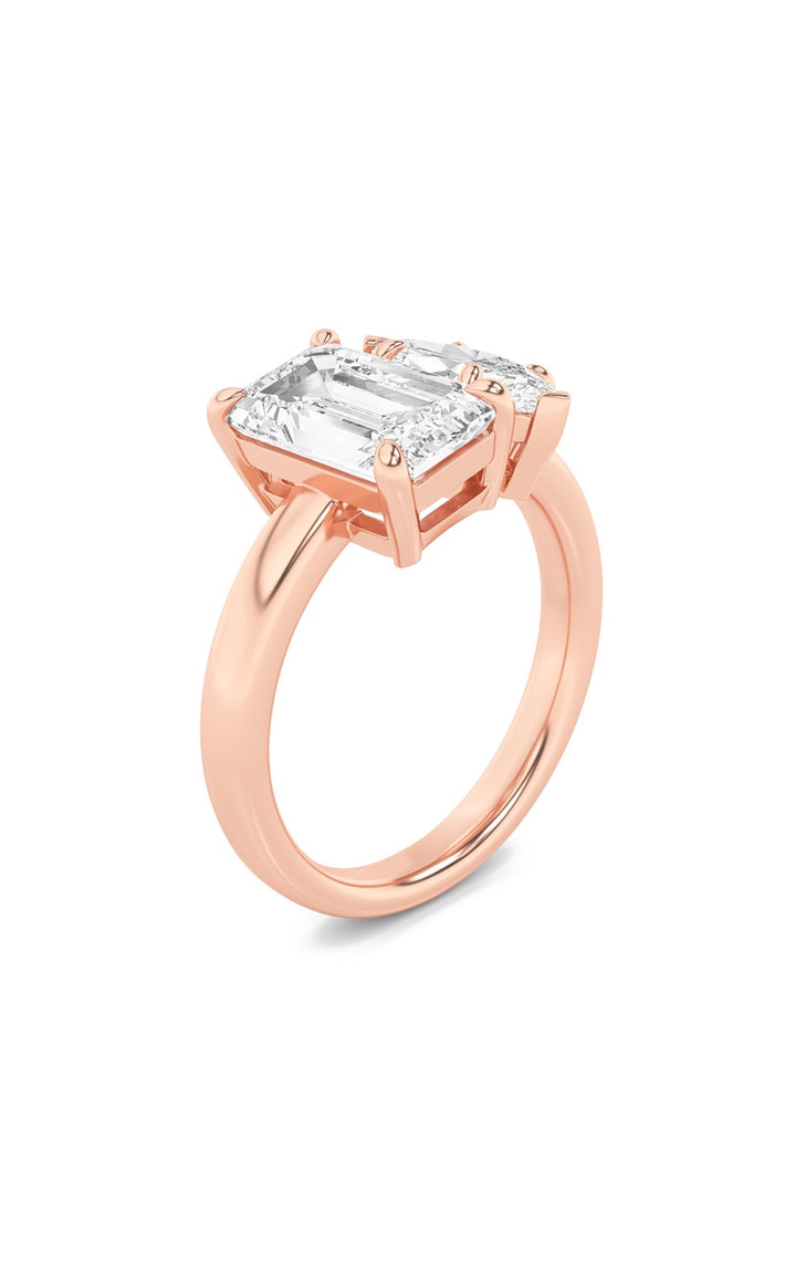 3Cttw Emerald Shaped Lab Grown Diamond (F/VS) Toiet Moi Engagement Ring in 14K Gold