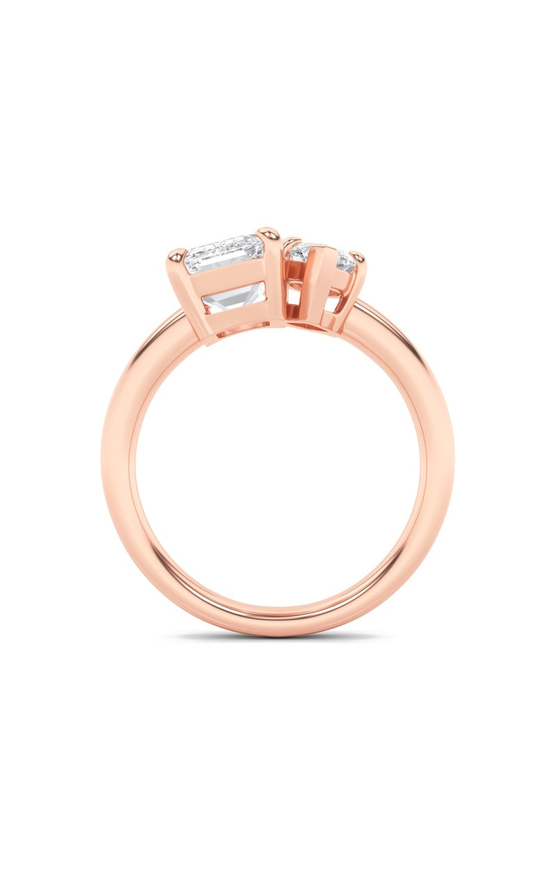 3Cttw Emerald Shaped Lab Grown Diamond (F/VS) Toi et Moi Engagement Ring in 14K Gold