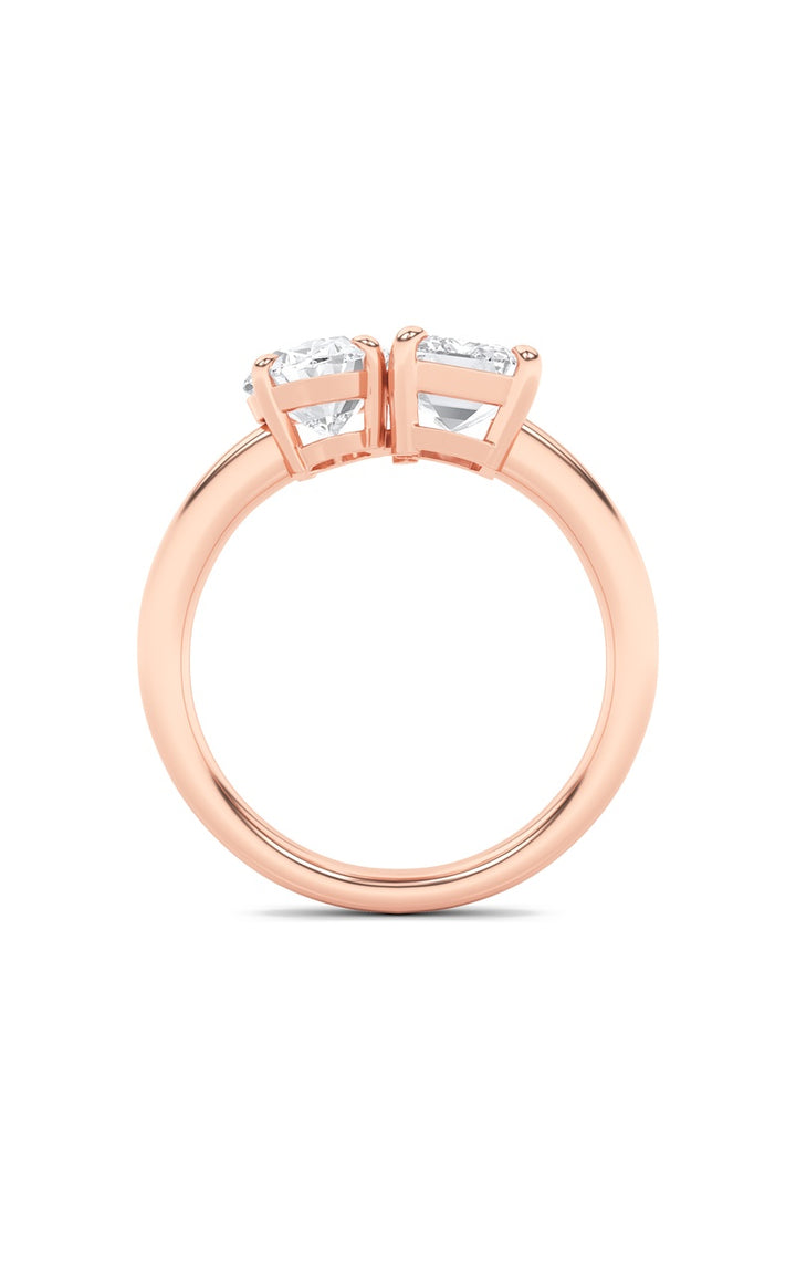 3Cttw Emerald Shaped Lab Grown Diamond (F/VS) Toi et Moi Engagement Ring in 14K Gold