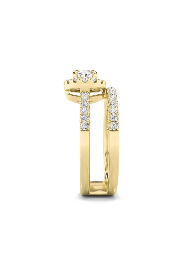 1Cttw Oval Shaped Lab Grown Diamond (F/VS) Halo Accented Fashion Ring in 14K Gold