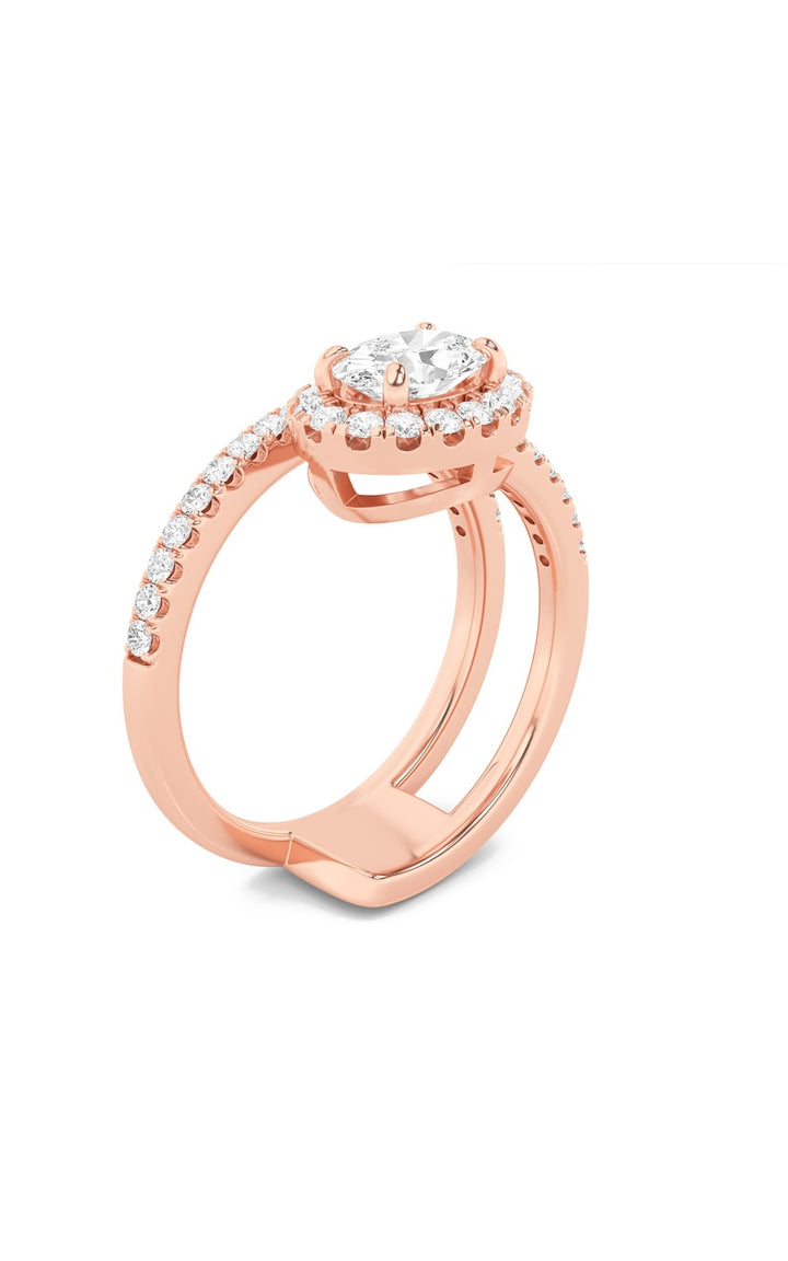 1Cttw Oval Shaped Lab Grown Diamond (F/VS) Halo Accented Fashion Ring in 14K Gold