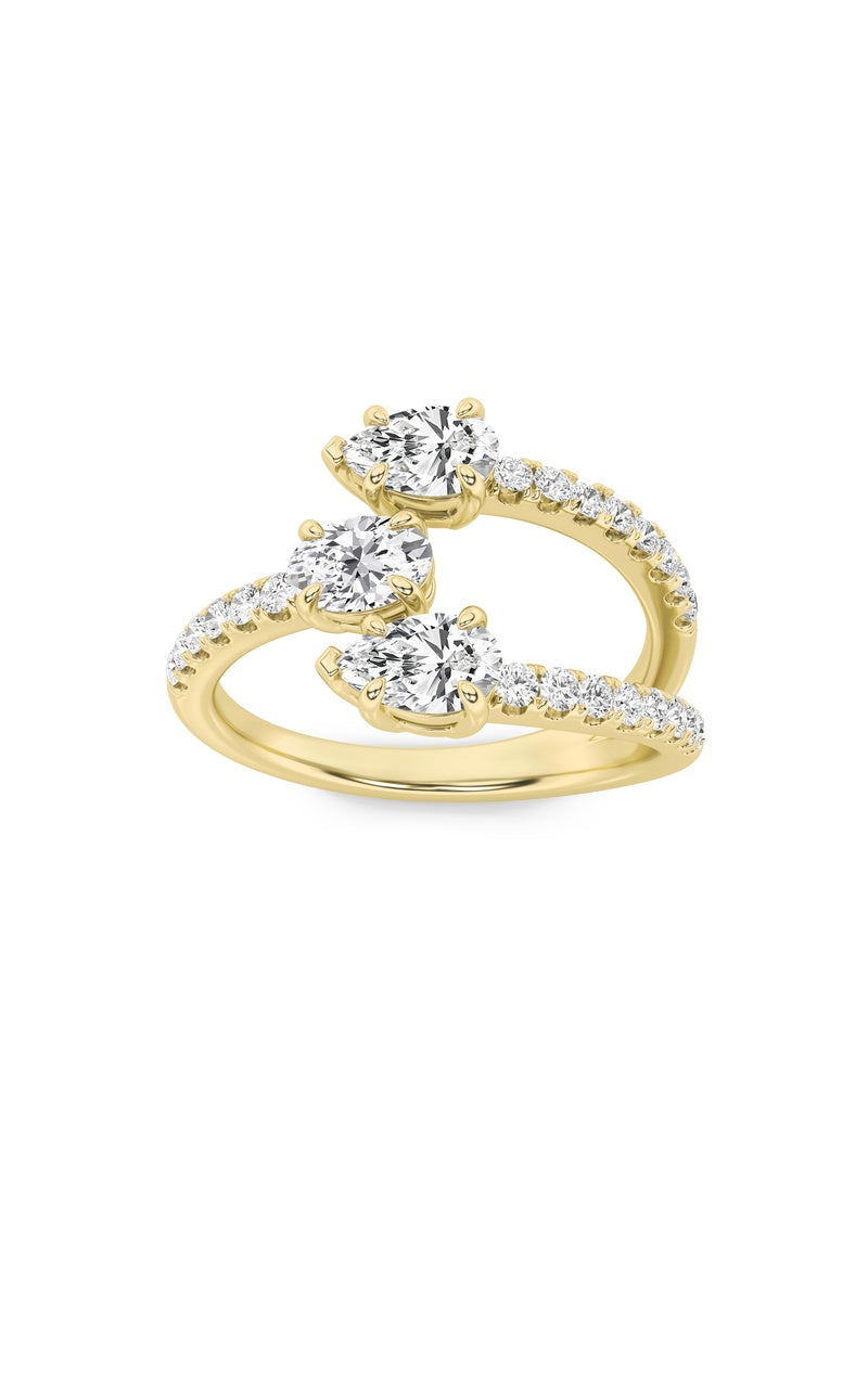 1Cttw Oval Shaped Lab Grown Diamond (F/VS) Three Stone Fashion Ring in 14K Gold