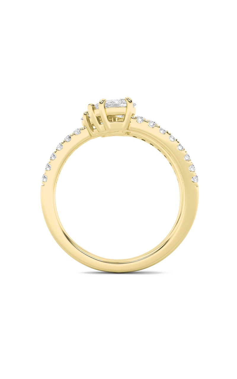 1Cttw Oval Shaped Lab Grown Diamond (F/VS) Three Stone Fashion Ring in 14K Gold